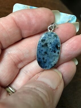 Artisan blue dot jasper Stone Pendant Necklace on 925 silver chain